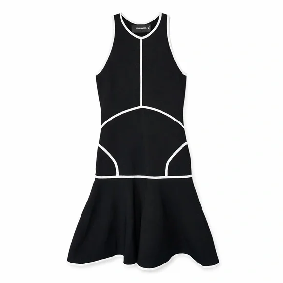 Dsquared2 Black White Piped Fit & Flare Dress Sz S Made in Italy - Picture 1 of 15